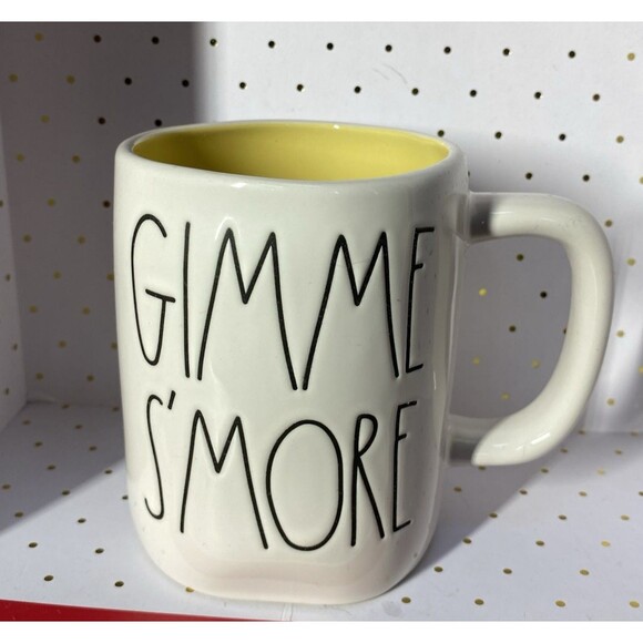Rae Dunn Artisan Collection GIMME S'MORE Mug White Yellow Double Side Camping - Picture 1 of 8